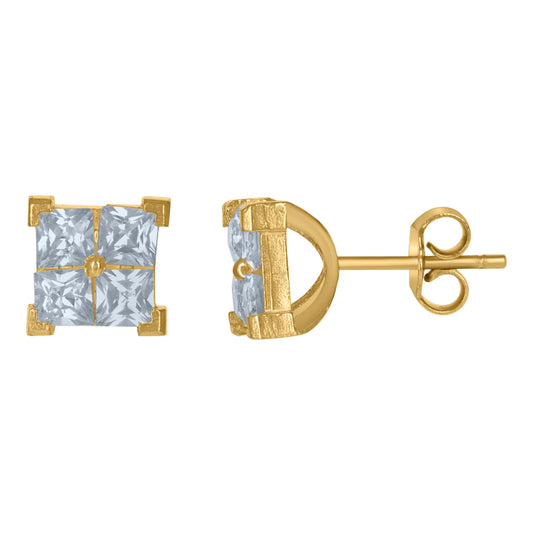 10K Gold Princess-Cut Cubic-Zirconia Mens Square 6.6mm X 6.6mm Push Back Studs