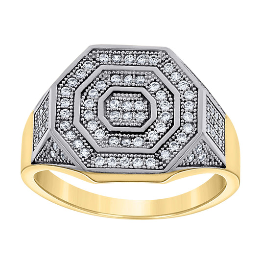 10K Two-Tone Gold Mens Cubic-Zirconia Octagon Head Fashion Ring