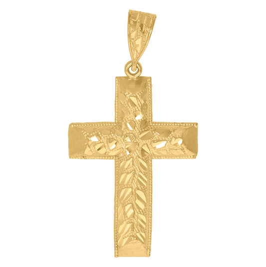 10K Yellow Gold Diamond-Cut Mens Nugget Cross Religious Charm Pendant