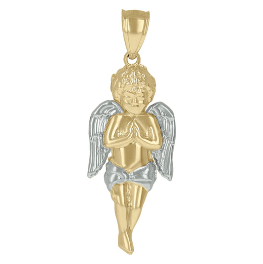 10K Two-Tone Gold Mens Cupid Angel Religious Charm Pendant