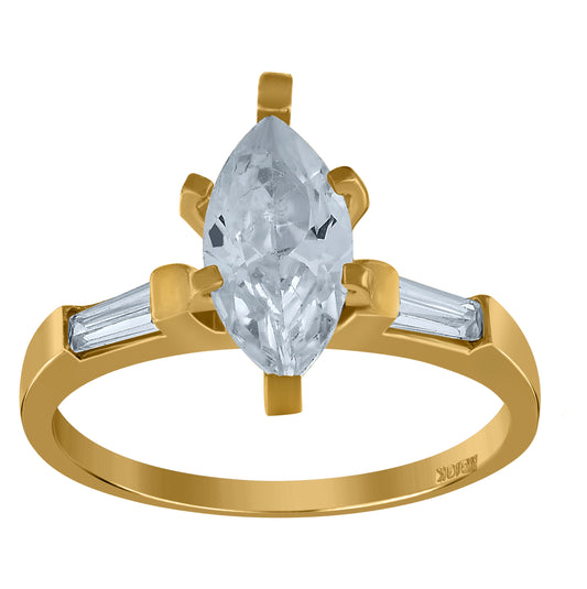 10K Yellow Gold Womens Marquise And Baguette Cubic Zirconia Engagement Ring
