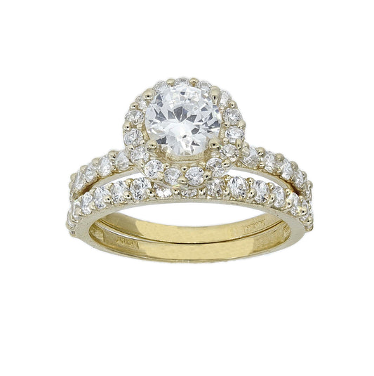 10K Yellow Gold Womens Cubic Zirconia Halo Bridal Ring Set