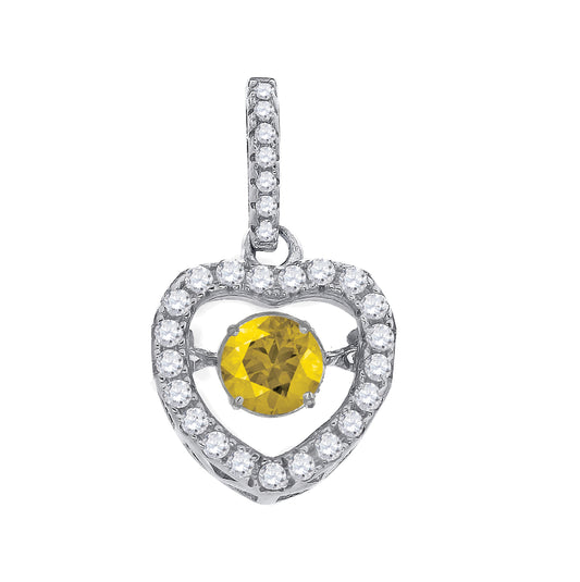 Sterling Silver Womens Yellow White Cubic Zirconia Heart Charm Pendant