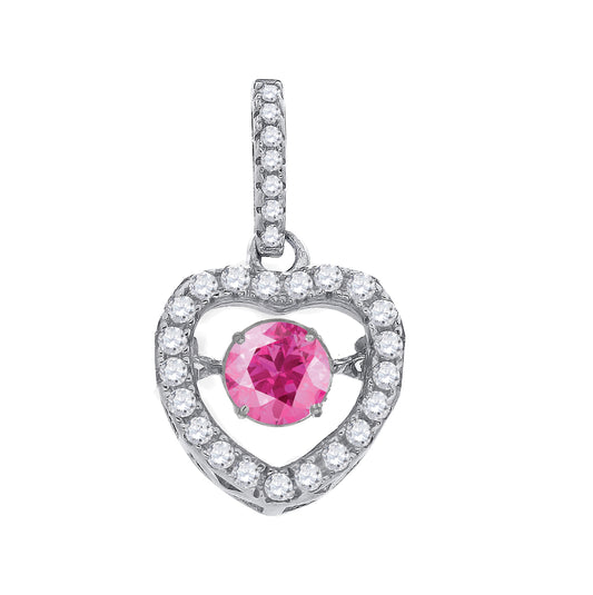 Sterling Silver Womens Pink White Cubic Zirconia Heart Charm Pendant