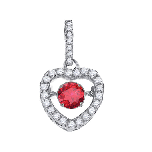Sterling Silver Womens Red White Cubic Zirconia Heart Charm Pendant