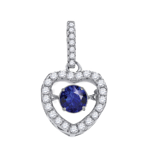 Sterling Silver Womens Blue White Cubic Zirconia Heart Charm Pendant