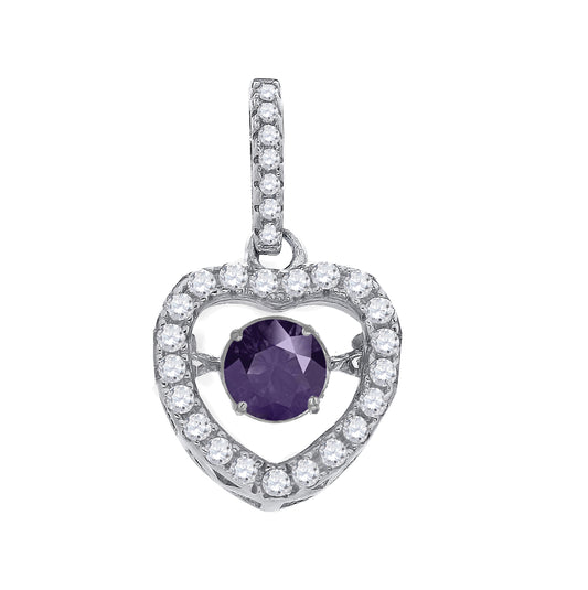 Sterling Silver Womens Purple White Cubic Zirconia Heart Charm Pendant