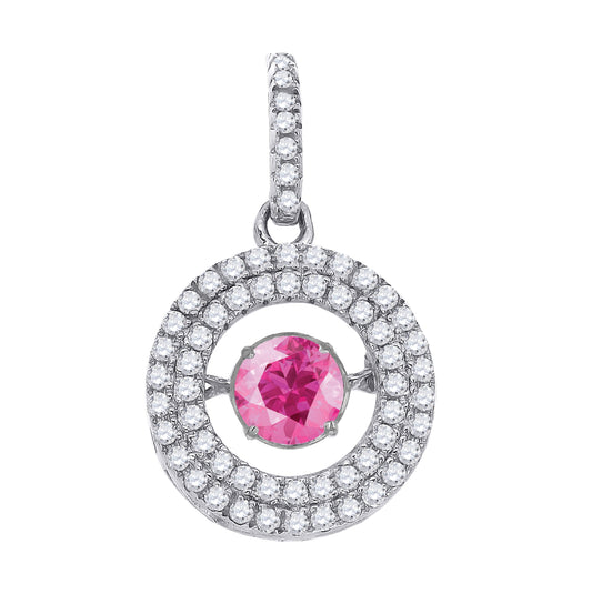 Sterling Silver Womens Pink White Cubic Zirconia Fashion Charm Pendant