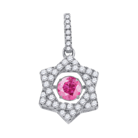 Sterling Silver Womens Pink White Cubic Zirconia Star Charm Pendant