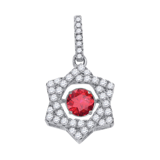 Sterling Silver Womens Red White Cubic Zirconia Star Charm Pendant