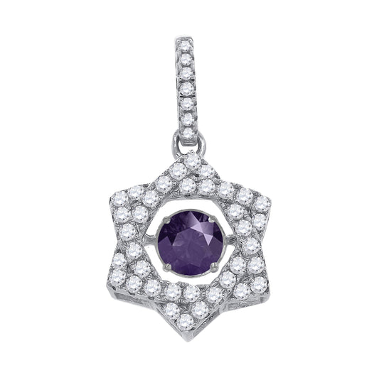 Sterling Silver Womens Purple White Cubic Zirconia Star Charm Pendant