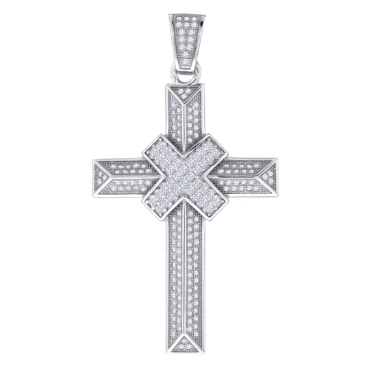 Sterling Silver Unisex Cubic-Zirconia Cross Religious Charm Pendant