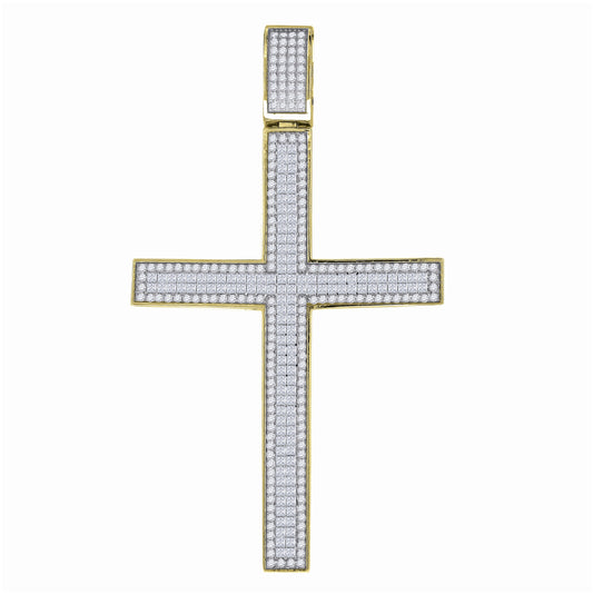 Sterling Silver Yellow-Tone Unisex Cubic-Zirconia Cross Religious Charm Pendant