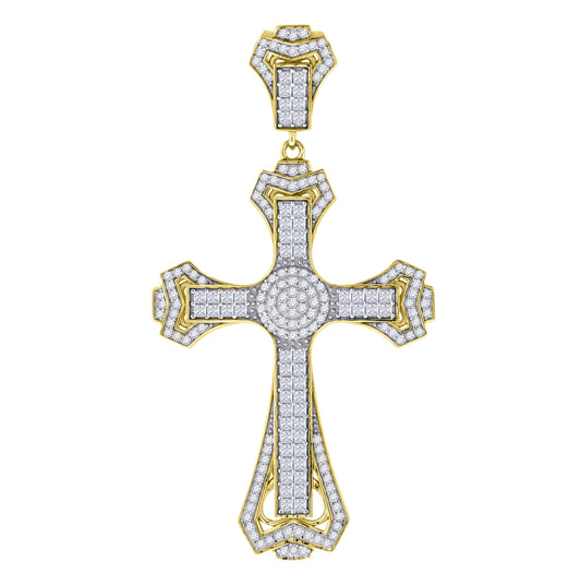 Sterling Silver Yellow-Tone Unisex Cubic-Zirconia Cross Religious Charm Pendant