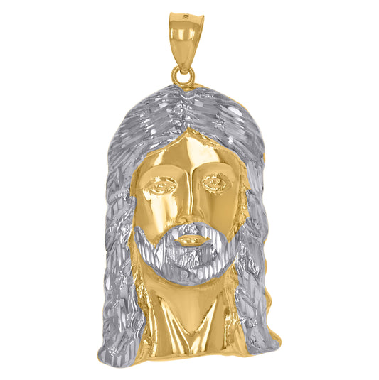 10K Two-Tone Gold Mens Jesus Religious Charm Pendant