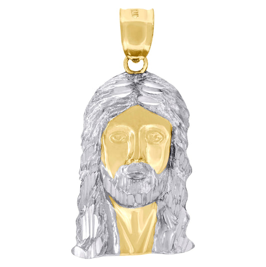 10K Two-Tone Gold Mens Jesus Religious Charm Pendant