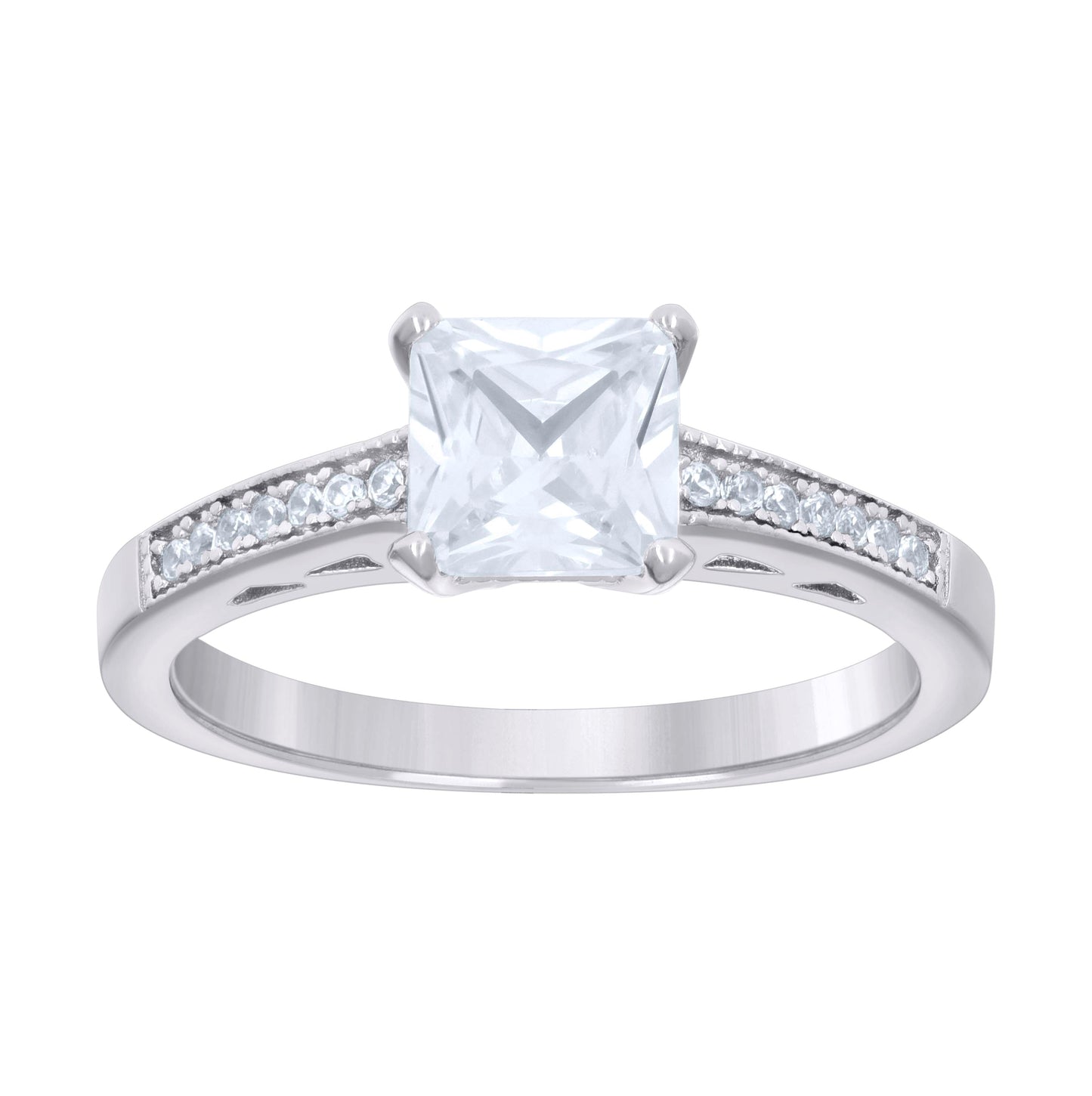 Sterling Silver Women's Princess-Cut Round Cubic-Zirconia Bridal Anniversary Engagement Wedding Ring