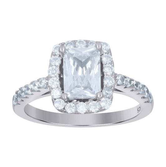 Sterling Silver Womens Emerald Cut Cubic-Zirconia Fashion Bridal Anniversary Engagement Wedding Ring