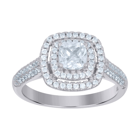 Sterling Silver Womens Princess Cut Cubic-Zirconia Fashion Bridal Anniversary Engagement Wedding Ring