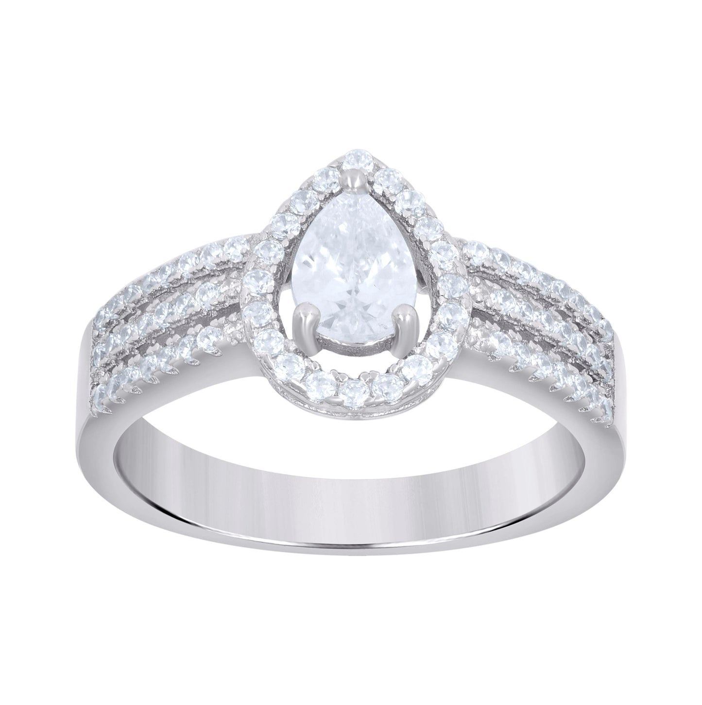 Sterling Silver Womens Pear Cubic-Zirconia Pear Fashion Bridal Anniversary Engagement Wedding Ring