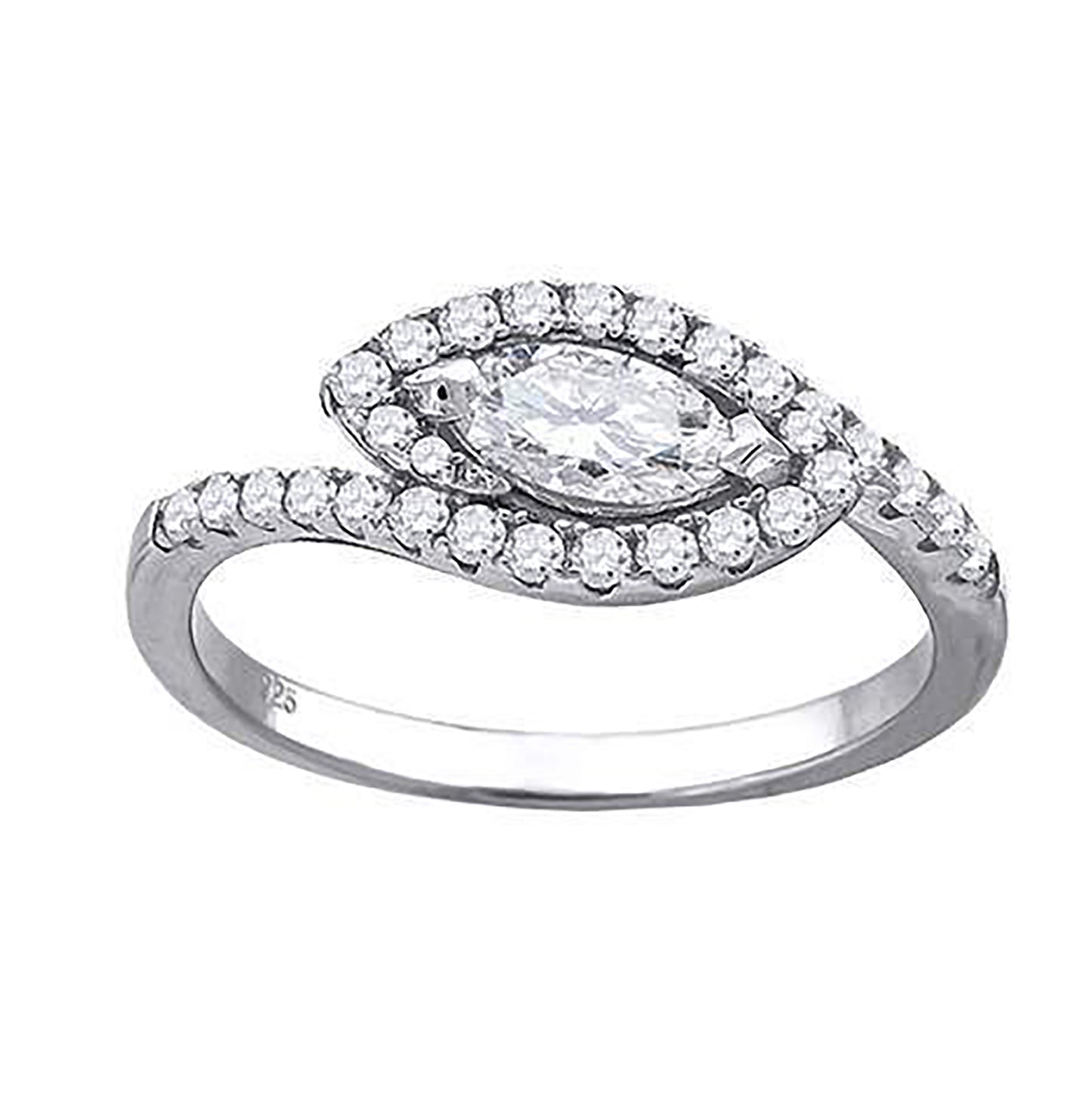 Sterling Silver Womens Marquise Cubic-Zirconia Leaf Motif Fashion Bridal Anniversary Engagement Wedding Ring