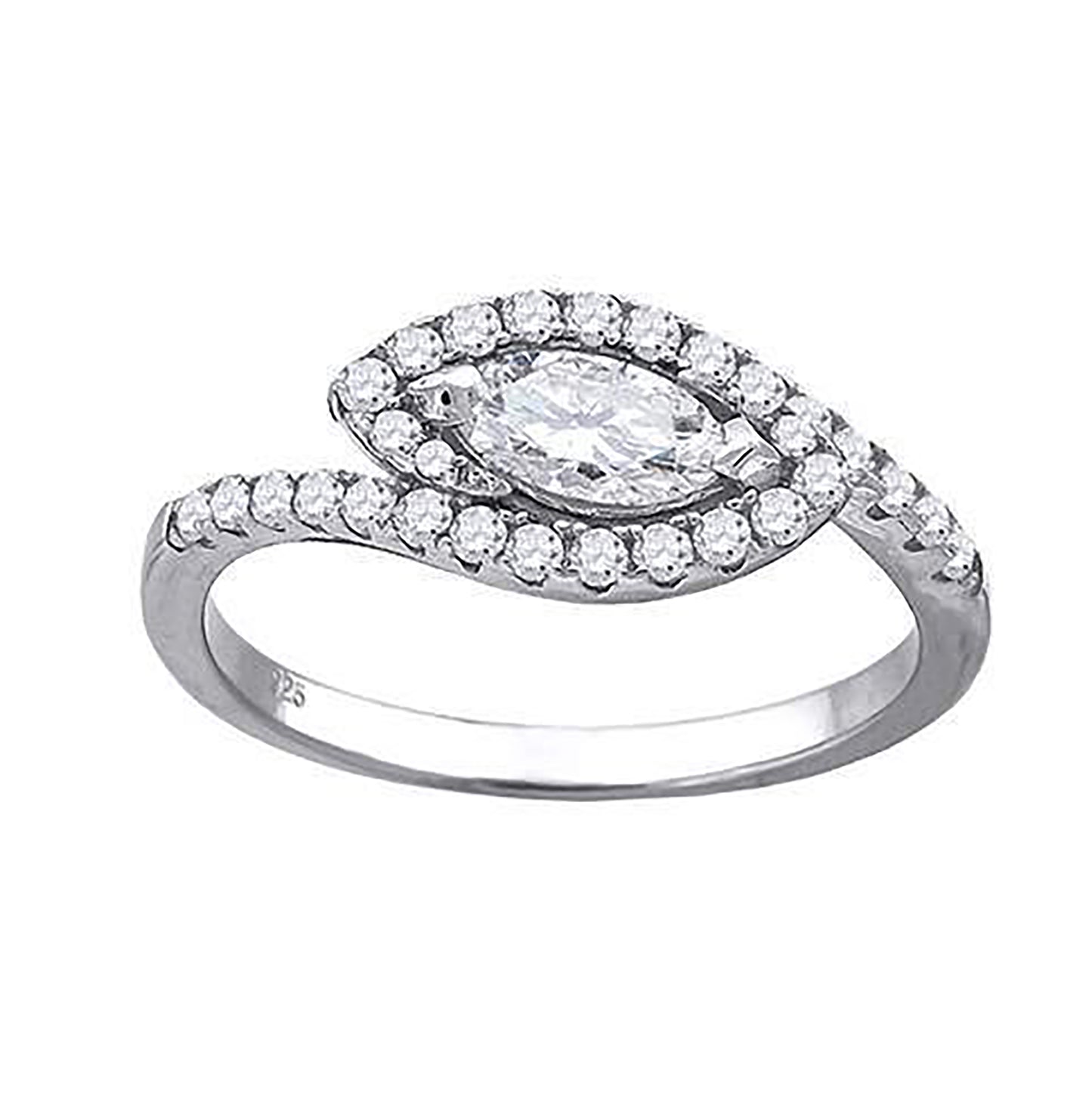 Sterling Silver Womens Marquise Cubic-Zirconia Leaf Motif Fashion Bridal Anniversary Engagement Wedding Ring