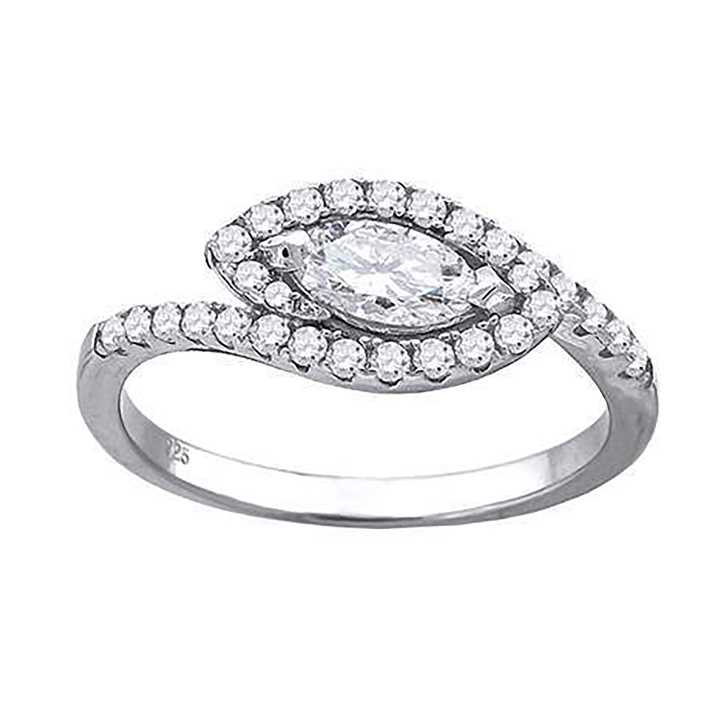 Sterling Silver Womens Marquise Cubic-Zirconia Leaf Motif Fashion Bridal Anniversary Engagement Wedding Ring