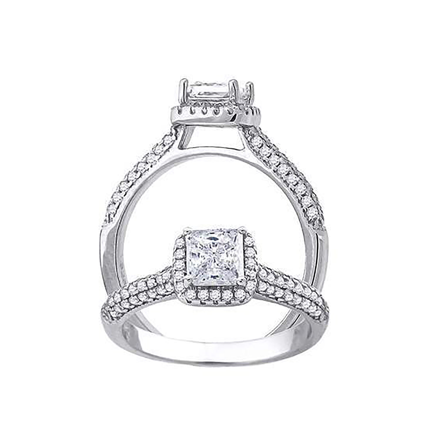 Sterling Silver Women's Princess-Cut Round Cubic-Zirconia Bridal Anniversary Engagement Wedding Ring