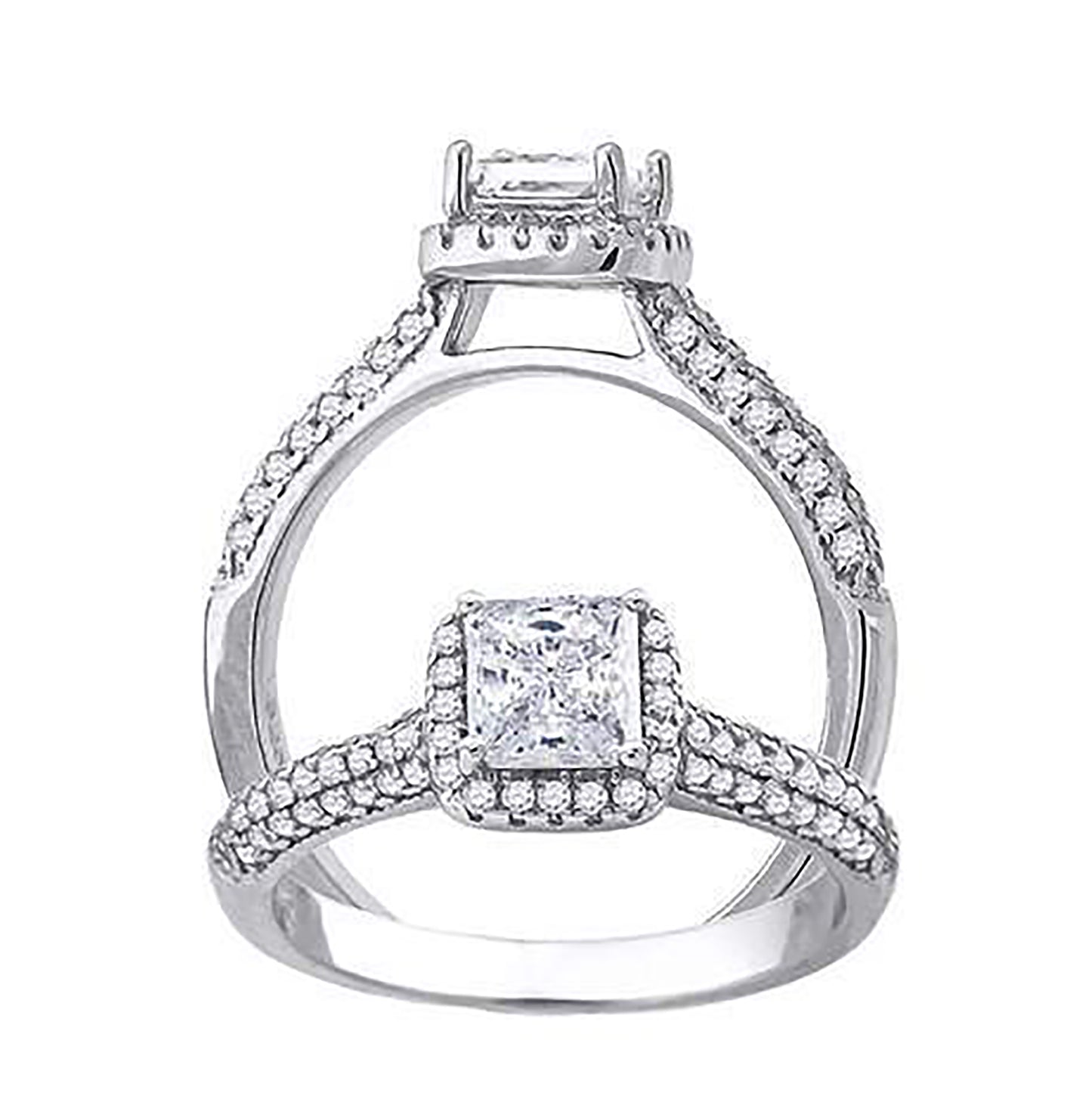 Sterling Silver Women's Princess-Cut Round Cubic-Zirconia Bridal Anniversary Engagement Wedding Ring
