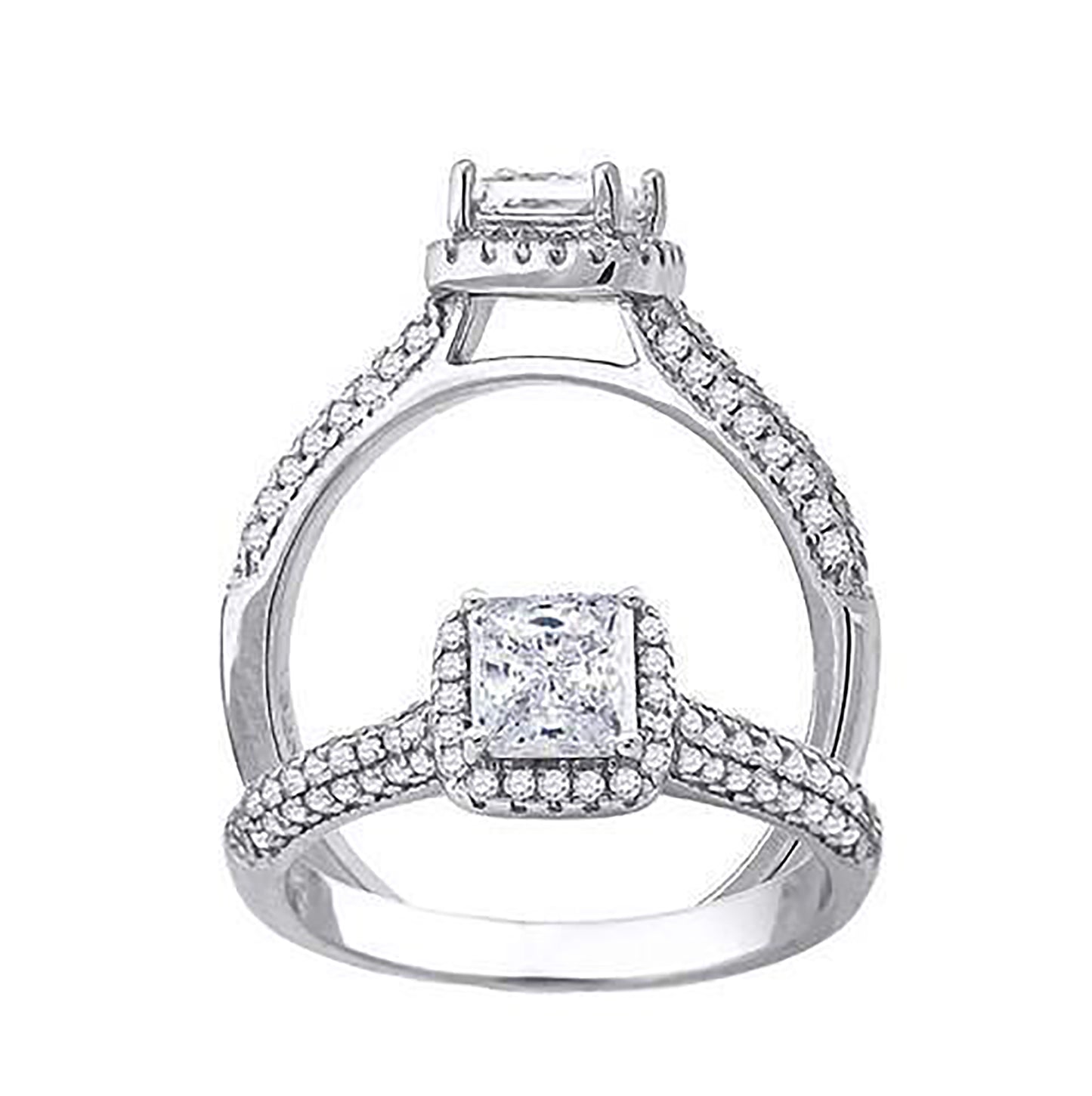 Sterling Silver Women's Princess-Cut Round Cubic-Zirconia Bridal Anniversary Engagement Wedding Ring