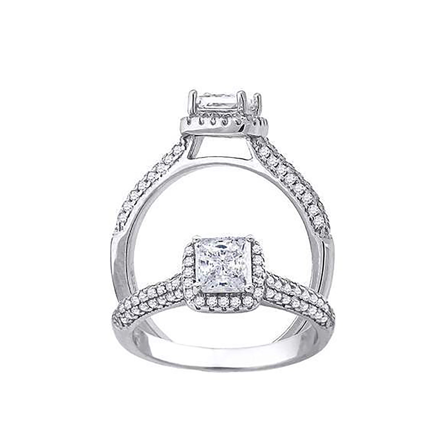Sterling Silver Women's Princess-Cut Round Cubic-Zirconia Bridal Anniversary Engagement Wedding Ring