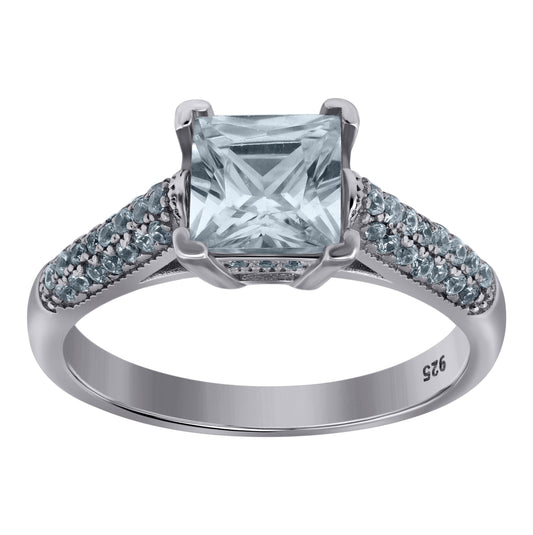 Sterling Silver Womens Cubic Zirconia Sizes 6-9 Princess-Cut Square Center Stone Bridal Wedding Engagement Anniversary Band Ring