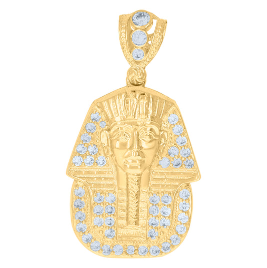 10K Yellow Gold Mens Cubic-Zirconia Egyptian Pharaoh Charm Pendant
