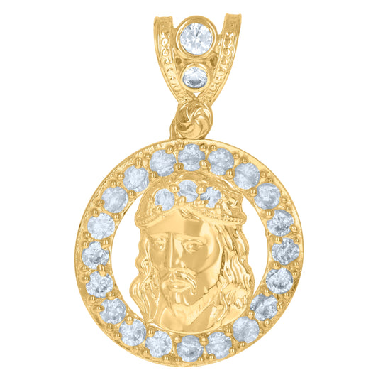 10K Yellow Gold Mens Cubic-Zirconia Jesus Religious Medallion Charm Pendant