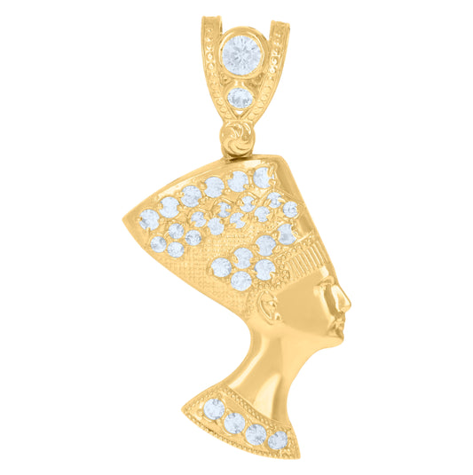 10K Yellow Gold Mens Cubic-Zirconia Egyptian Nefertiti Charm Pendant