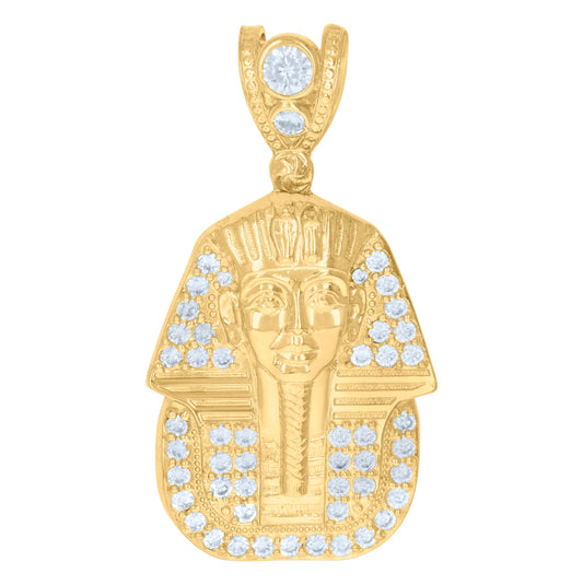 10K Yellow Gold Mens Cubic-Zirconia Egyptian Pharaoh Charm Pendant