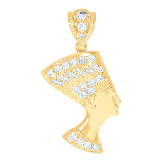 10K Yellow Gold Mens Cubic-Zirconia Egyptian Nefertiti Charm Pendant