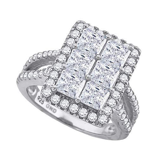 Sterling Silver Womens Cubic Zirconia Rectangle Bridal Anniversary Engagement Wedding Ring