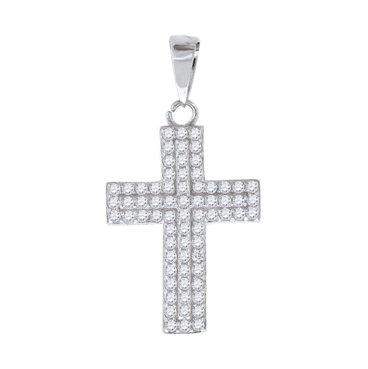Sterling Silver Mens Cubic Zirconia Cross Religious Charm Pendant
