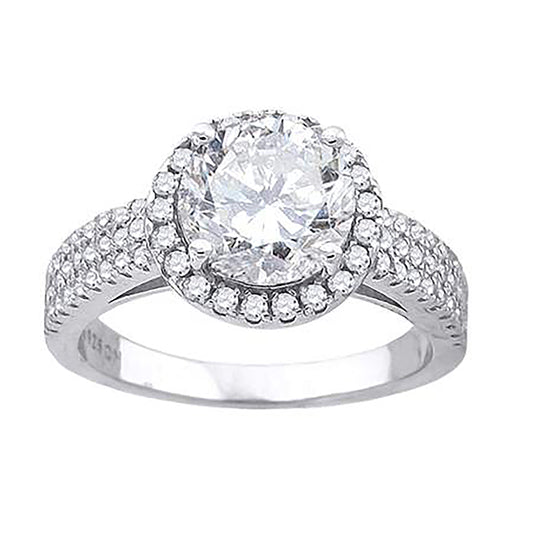 Sterling Silver Women's Cubic Zirconia Halo Bridal Anniversary Engagement Wedding Ring