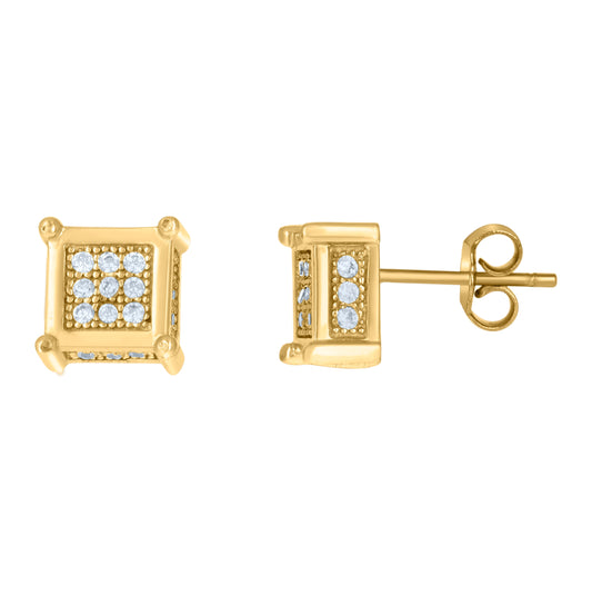 10K Gold Two-Tone Cubic-Zirconia Mens Square 7.1mm X 7.1mm Push Back Studs