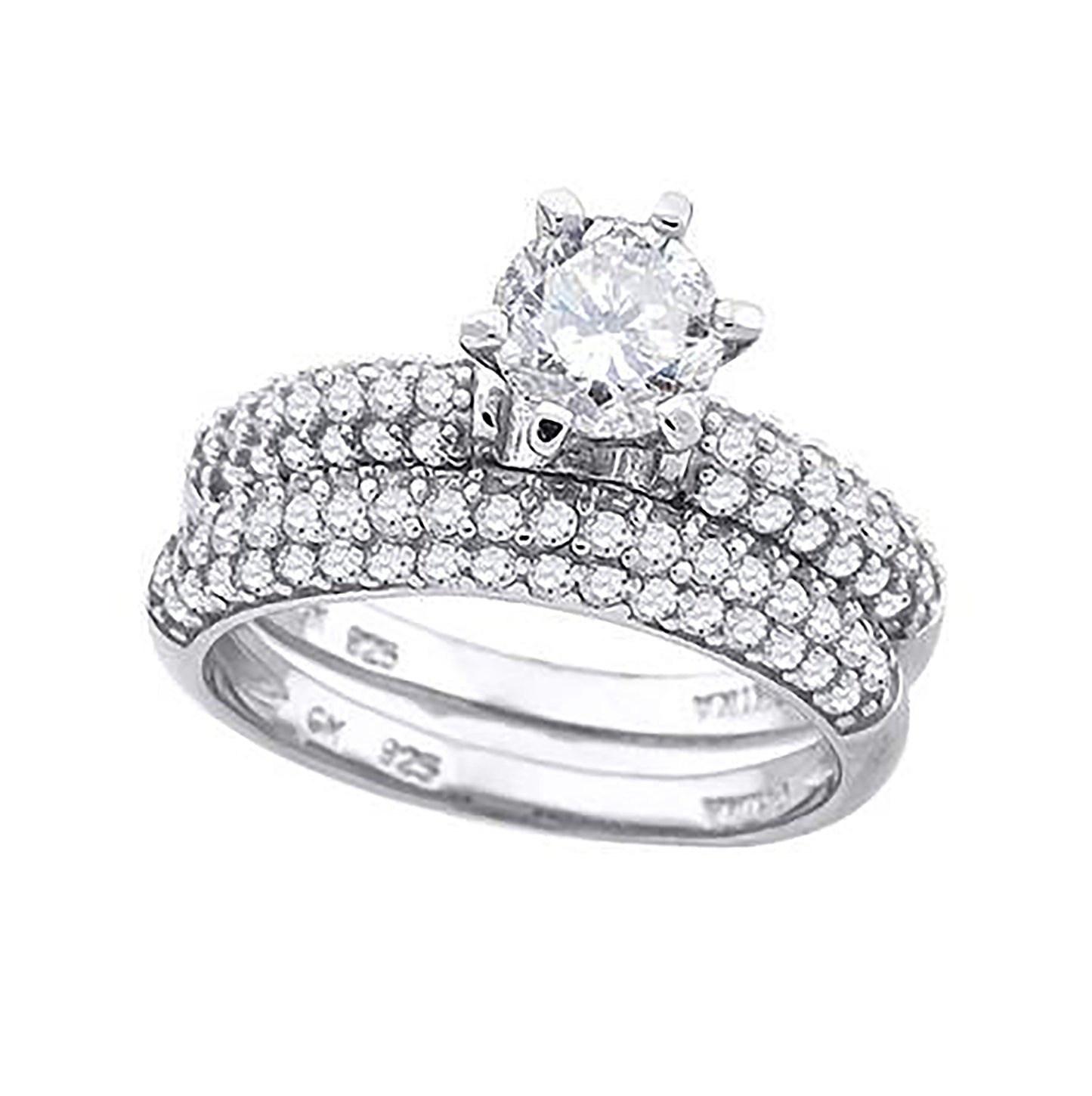 Sterling Silver Womens Cubic Zirconia Bridal Anniversary Engagement Wedding Ring Set Ring