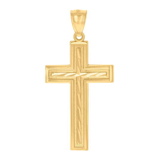 10K Yellow Gold Diamond-Cut Mens Cross Religious Charm Pendant