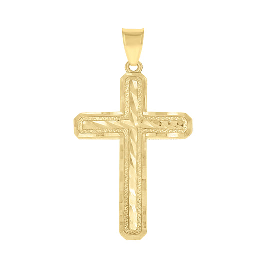 10K Yellow Gold Diamond-Cut Mens Cross Religious Charm Pendant