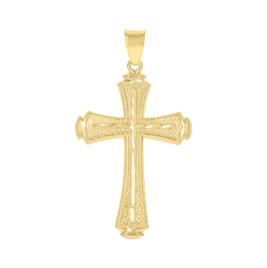 10K Yellow Gold Mens Women Diamond-Cut Cross Religious Charm Pendant