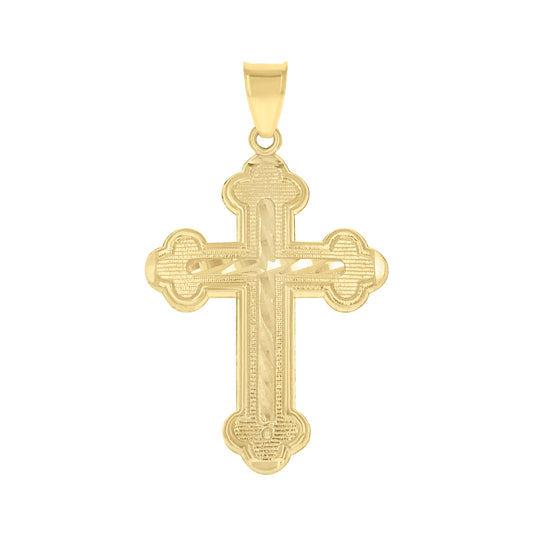 10K Yellow Gold Diamond-Cut Mens Cross Religious Charm Pendant