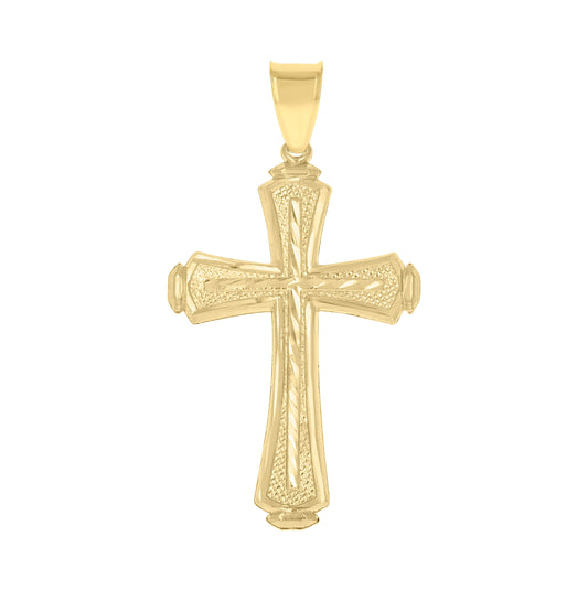 10K Yellow Gold Diamond-Cut Mens Cross Religious Charm Pendant