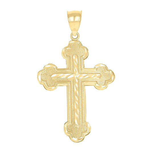 10K Yellow Gold Diamond-Cut Mens Cross Religious Charm Pendant