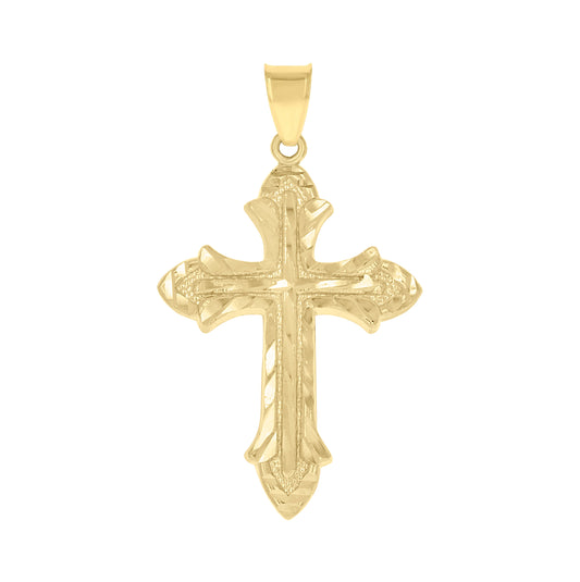 10K Yellow Gold Diamond-Cut Mens Cross Religious Charm Pendant