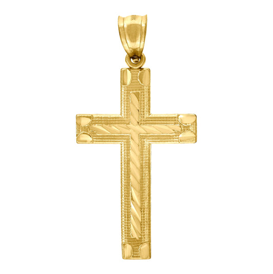 10K Yellow Gold Diamond-Cut Mens Cross Religious Charm Pendant
